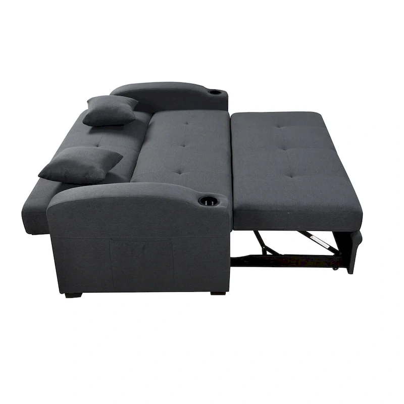 Roomfitters 75 Inch 3 in 1 Convertible Modern Sofa with Convenient Pull Out Bed, Reclining Backrest, Cup Holders, Pillows