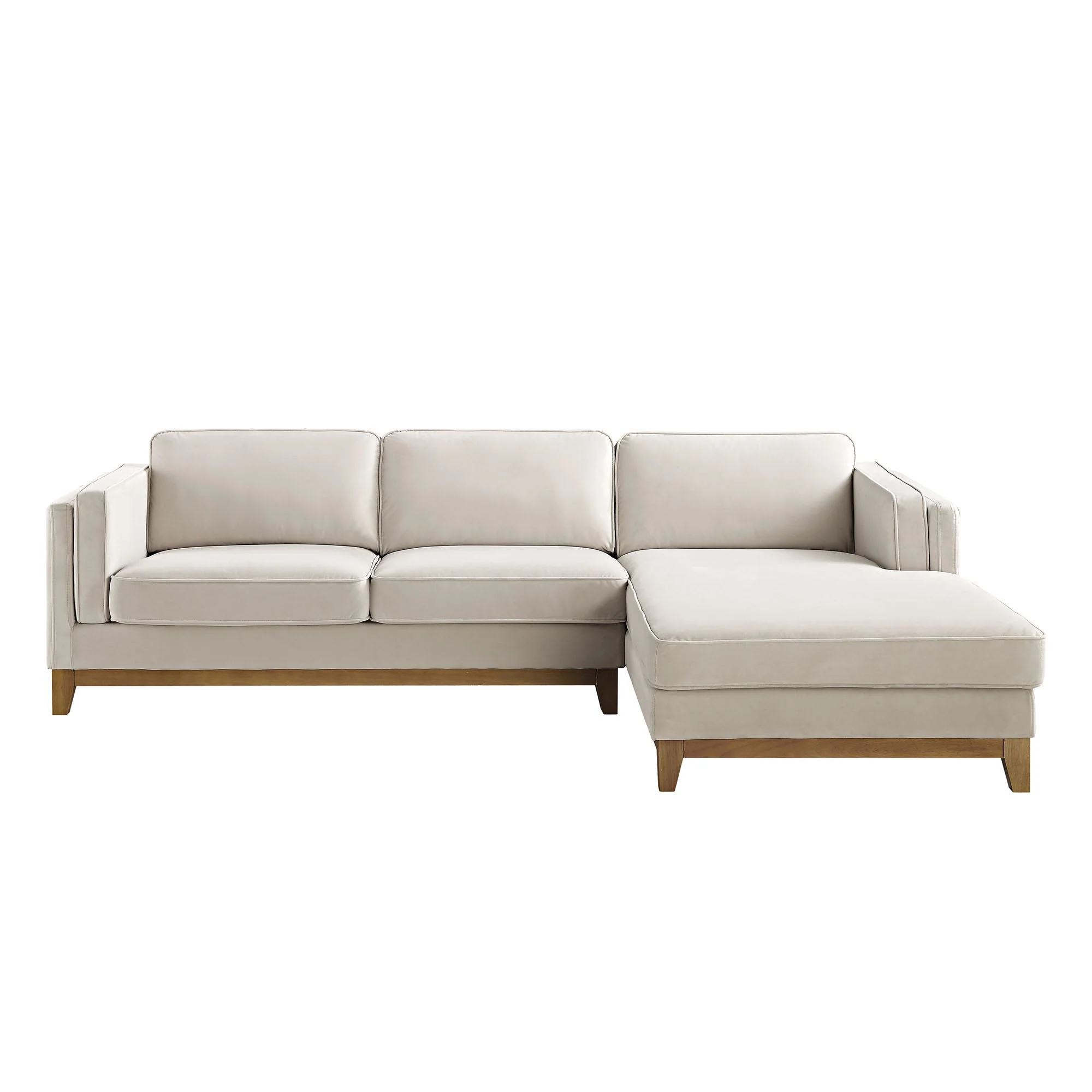 Champagne Velvet Sofa, Grande Chaise Sofa Right Hand Facing