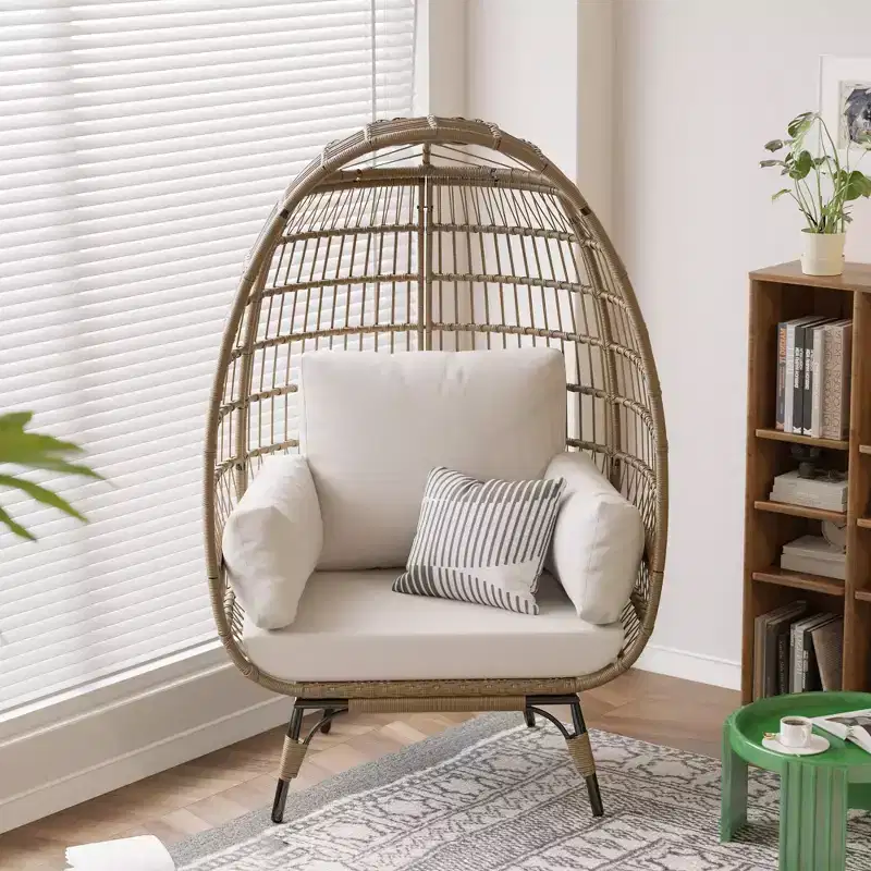 COZONY 350LBs Oversized Egg Chair - Wicker Lounge Chair with Thick Cushions, Indoor Outdoor Furniture for Balcony/Patio
