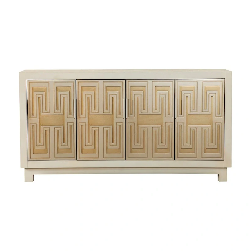 60 Inch Rustic 4 Door Sideboard Cabinet Console, White Gold Front Pattern