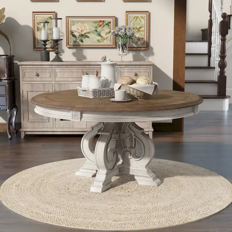 The  Farmhouse Antique White 60-inch Wood Round Dining Table
