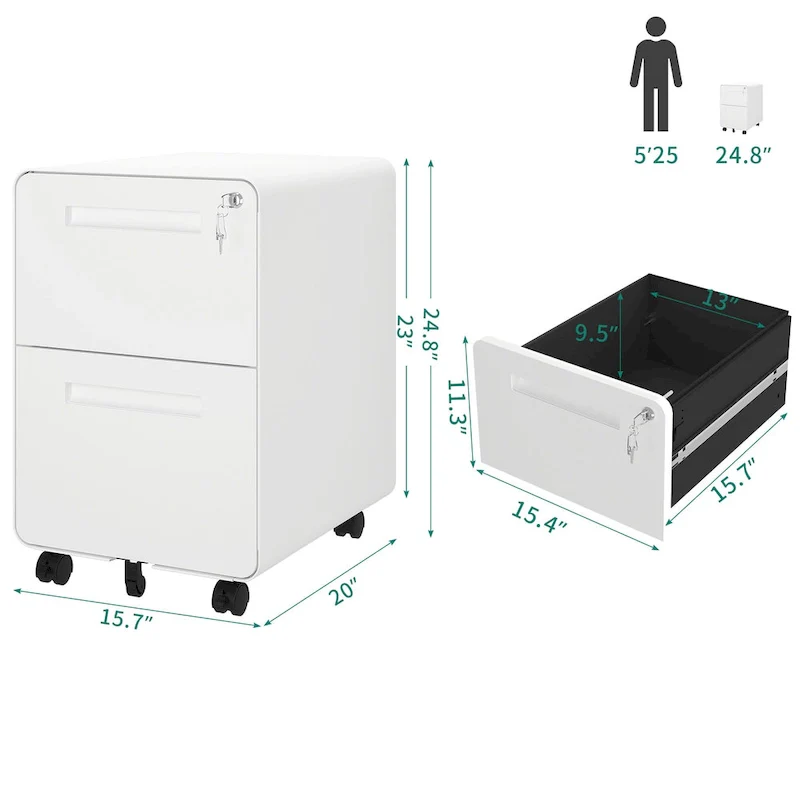 Modern 24.8  2-drawer Rolling Locking Steel File Cabinet