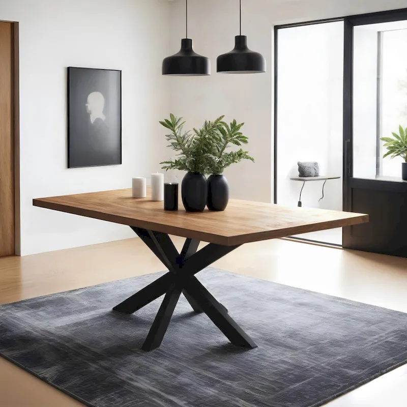 RRI Goods Sophisticated Dining Rectangle Table with Mango Wood Top and Metal Spider Leg Design, 63-Inch