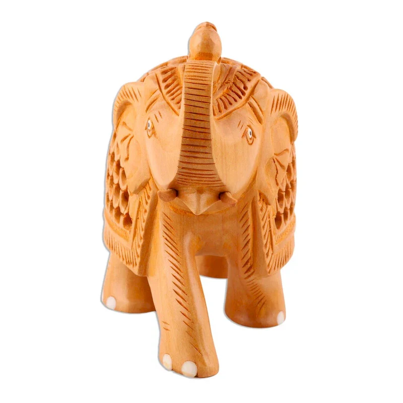 Novica Handmade Enchanting Elephant Wood Jali Sculpture