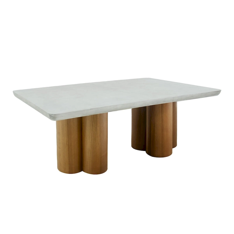 Cid Ziv 71 Inch Dining Table, Rectangular Gray Faux Concrete, Pillar Base