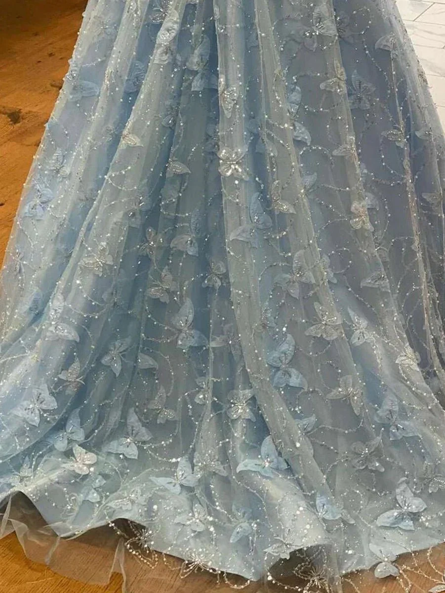 A Line Off the Shoulder Satin Lace Prom Dress