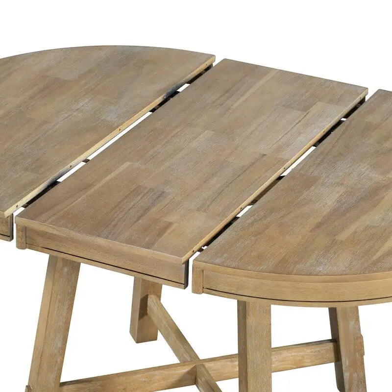 Round dining table, Farmhouse round retractable table, 16 leaf wood kitchen table