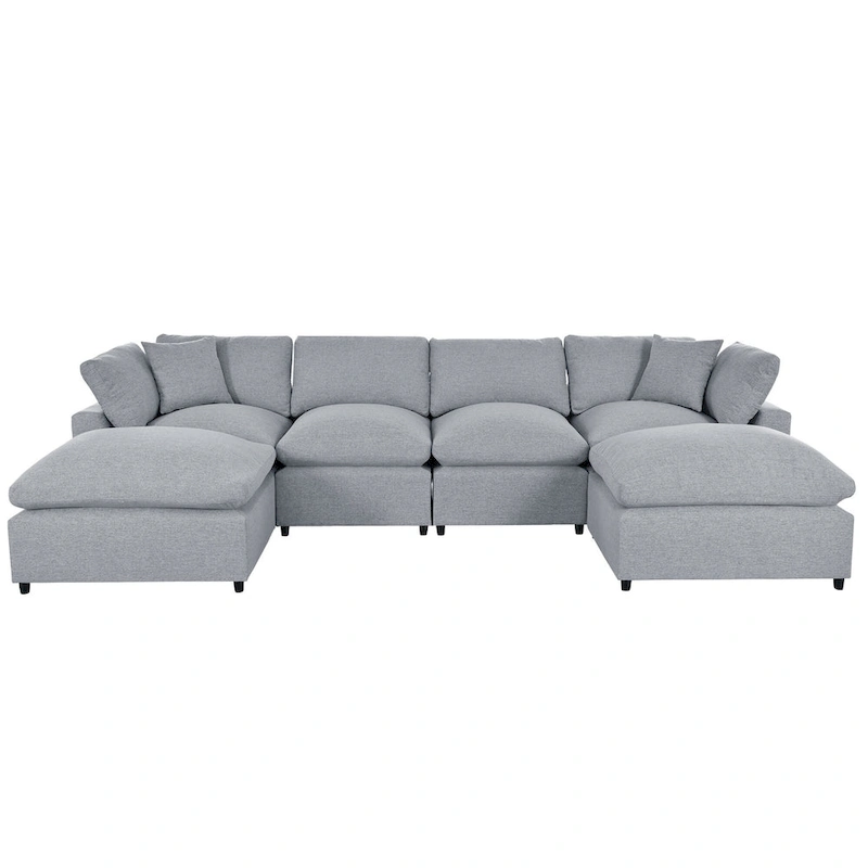 134.40 Modern U-Shaped 6 Seater Sectional Sofa with 2 Large Chaises, Removable Ottomans and Soft Cushions