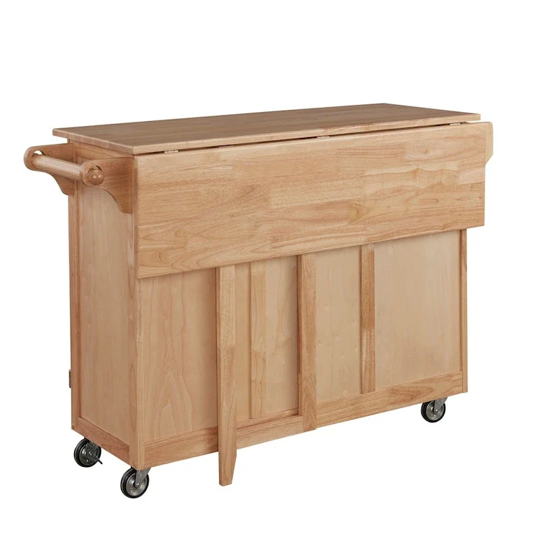 Kitchen Cart with Breakfast Bar - Drop Leaf Storage Island on Wheels (Natural Wood)