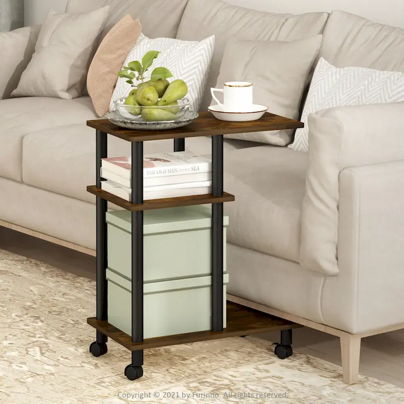 Espresso/French Oak/White Oak/Americano/Amber Pine — U-Shape Sofa Side Table with Casters, 1-Person