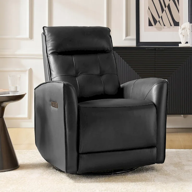 Alberto Mordern Genuine Leather Power Recliner with USB Charging Port by HULALA HOME