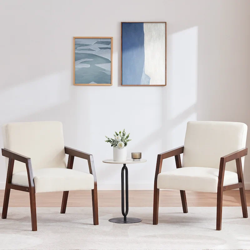 Set of 2 Upholstered Accent Armchairs – Mid-Century Modern Style for Living Room