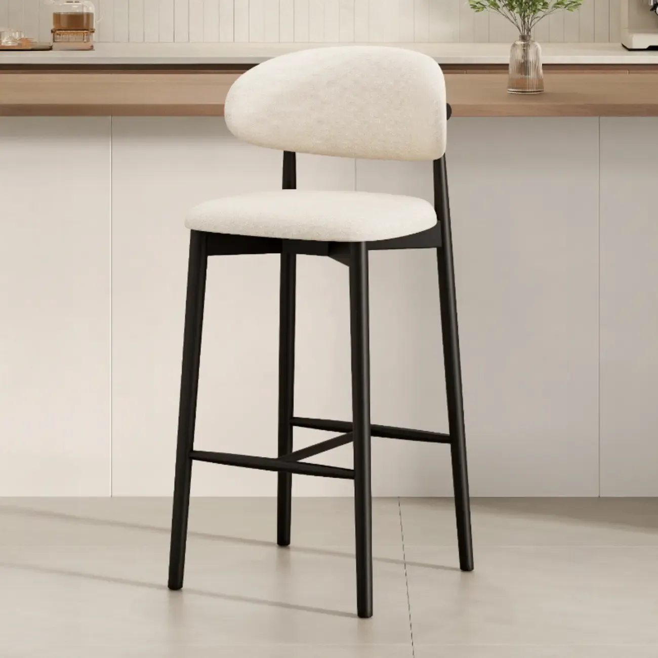 Mid Century Modern Upholstered Bar Stool with Back