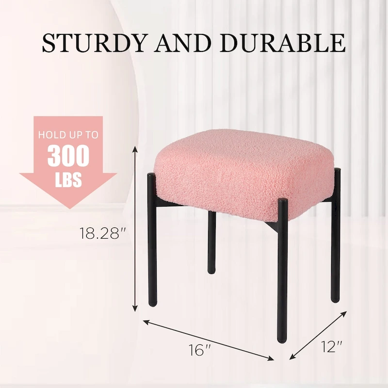 Faux Teddy Fur Round Vanity Stool, Ottoman Foot Stool