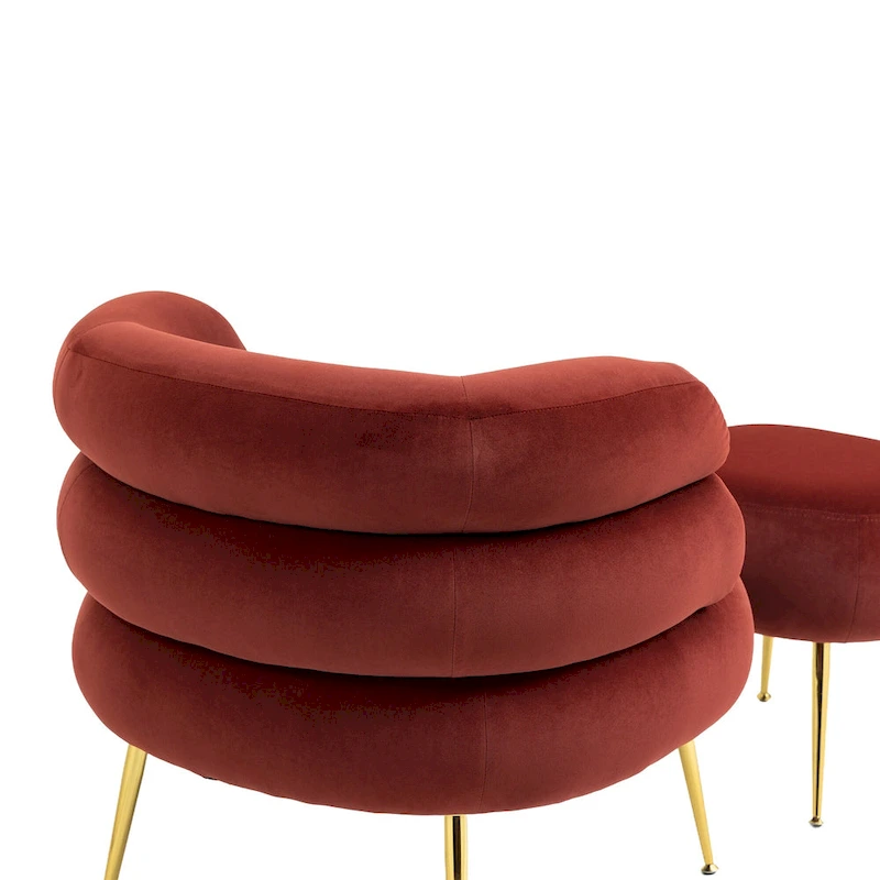 Wine Red Modern 29.1 Barrel Chair with Ottoman