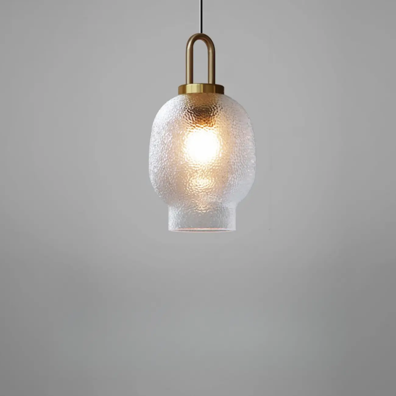 Gold Metal Ribbed Clear Glass Kitchen Pendant Light