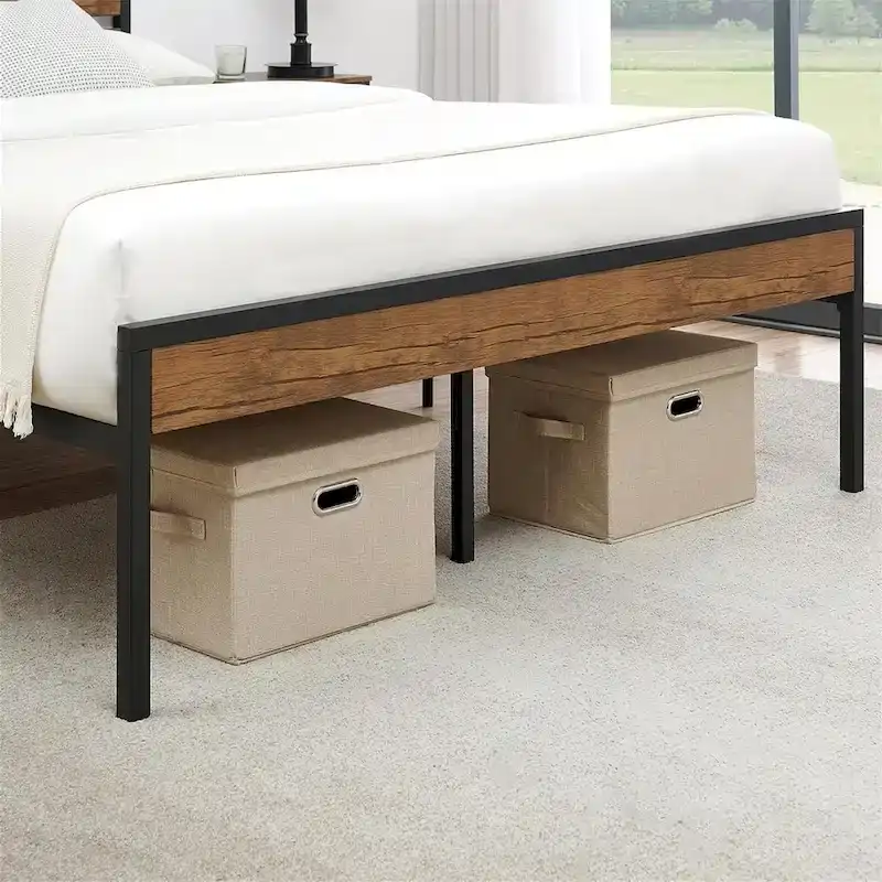 Bed Frame with Wood Headboard, Noise-Free