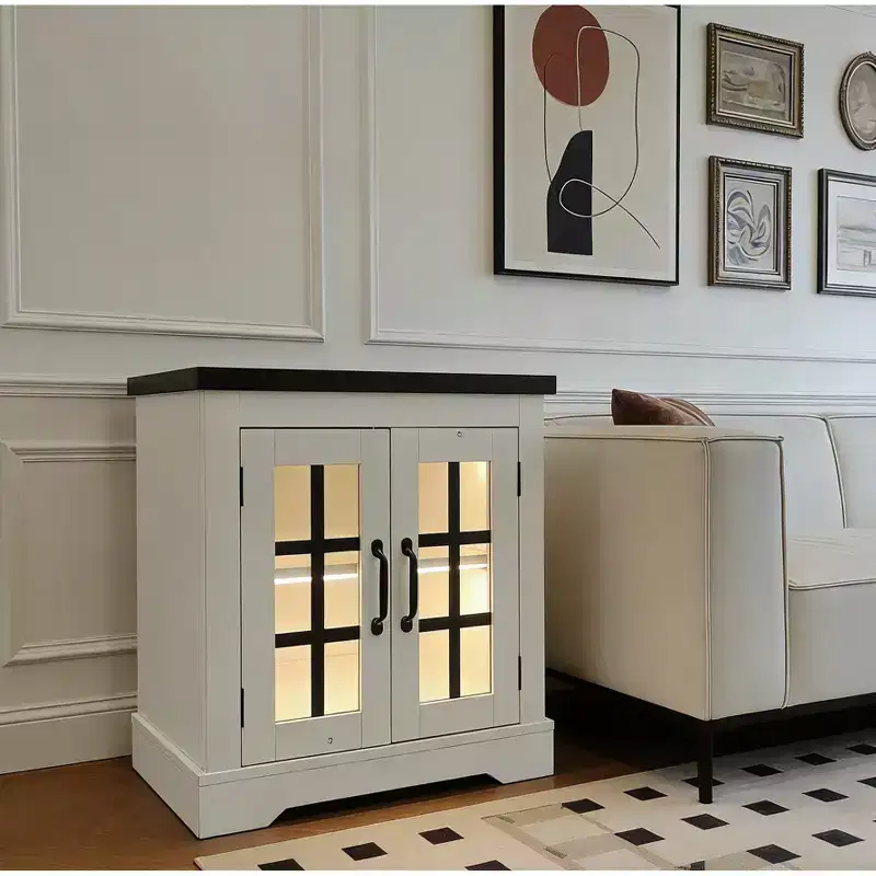 Buffet Cabinet with Storage, Sideboard Buffet with Glass Doors& Power Outlet for Kitchen, Coffee Bar, Living Room