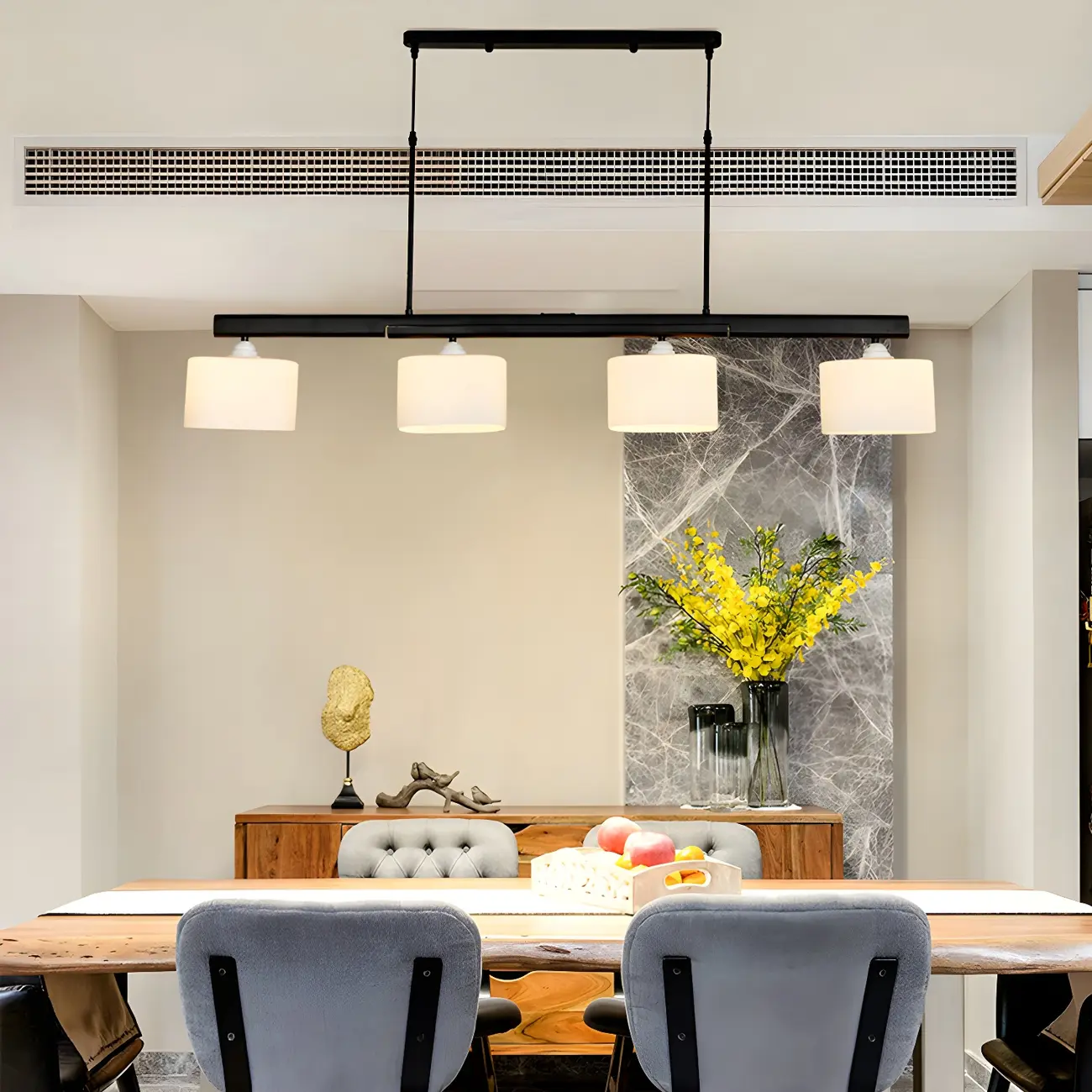 Minimalist 4-Light Cylinder Chandelier with Metal Frame