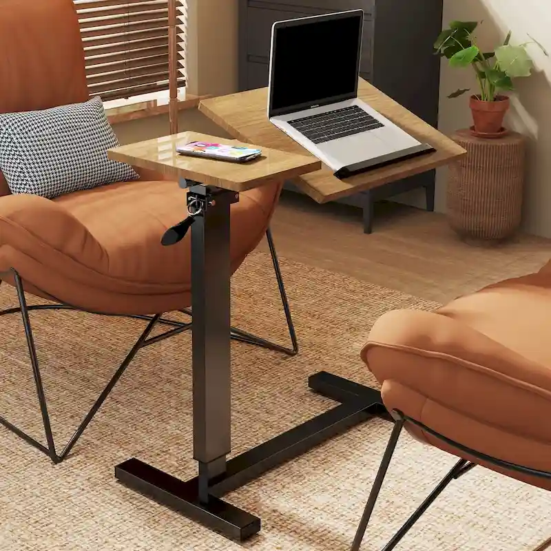 Overbed Table Height Adjustable Sofa Laptop Desk Tilting with 4 Wheels
