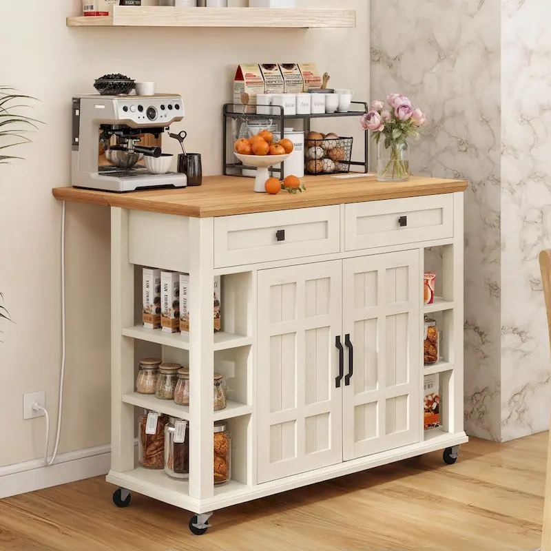 Rolling Kitchen Island with Storage and Drawers