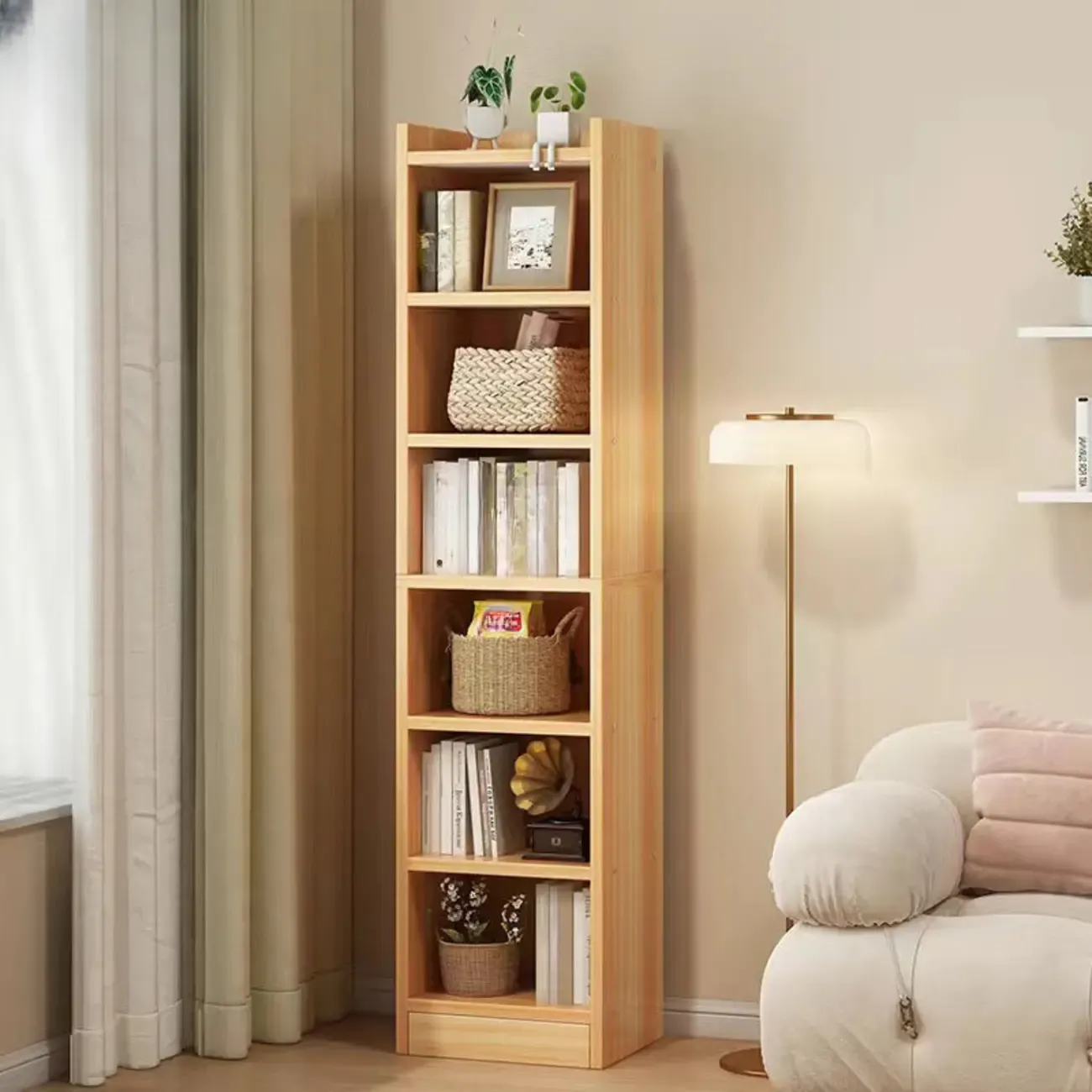 Scandinavian Oak Rectangle 5-Shelf Wood Bookcase