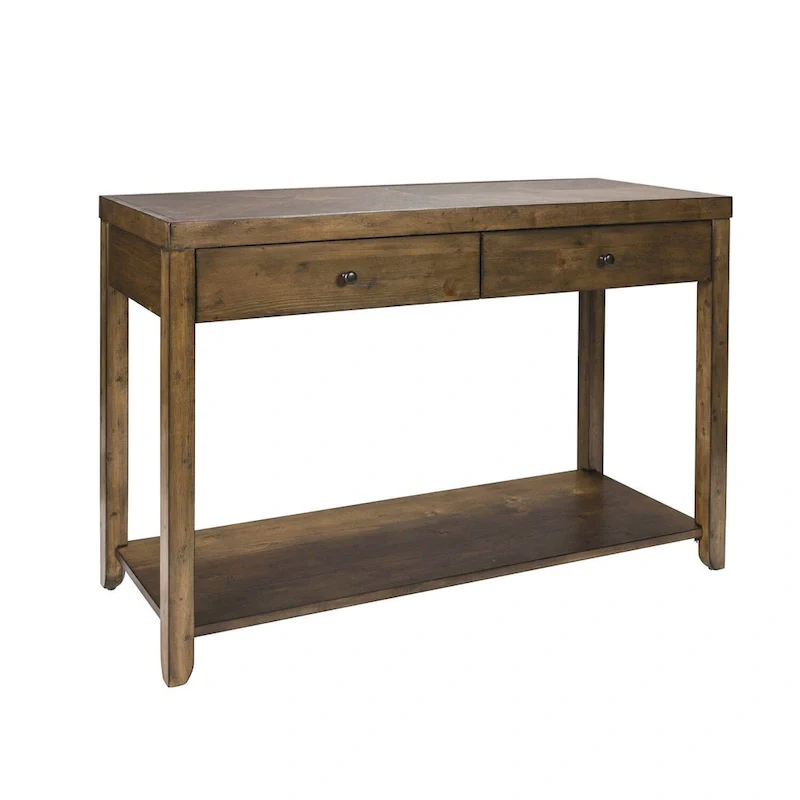 Nutmeg Brown Poplar and Cedar Sofa Table with 2 Drawers and Bottom Shelf – 46 in