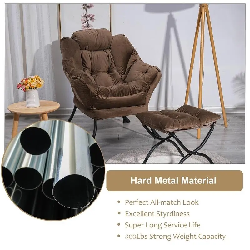Modern Cotton Thick Padded Lazy Chair With Folding Ottoman