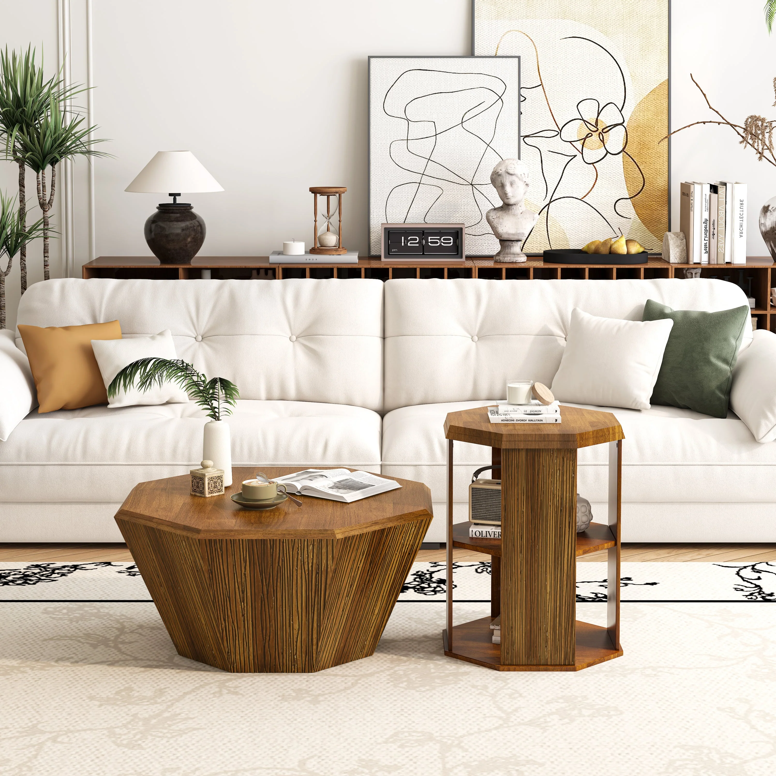 Octagon Shape Set of Two Coffee Tables