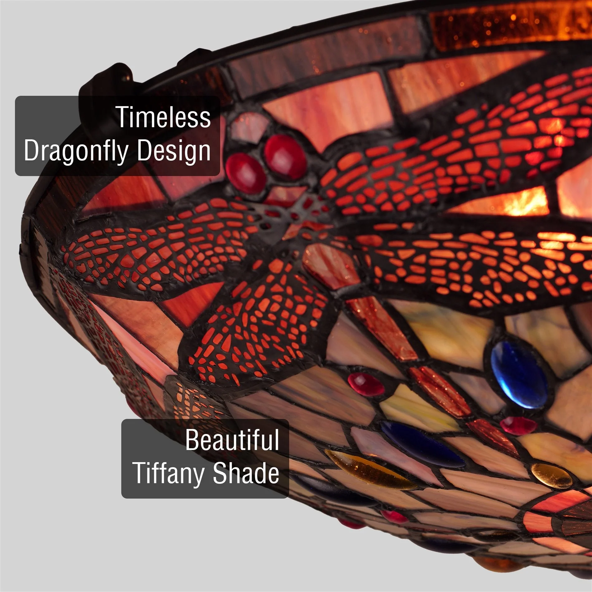 Mateo 16 2-Light Modern Dragonfly Tiffany Glass Flush Mount Ceiling Light