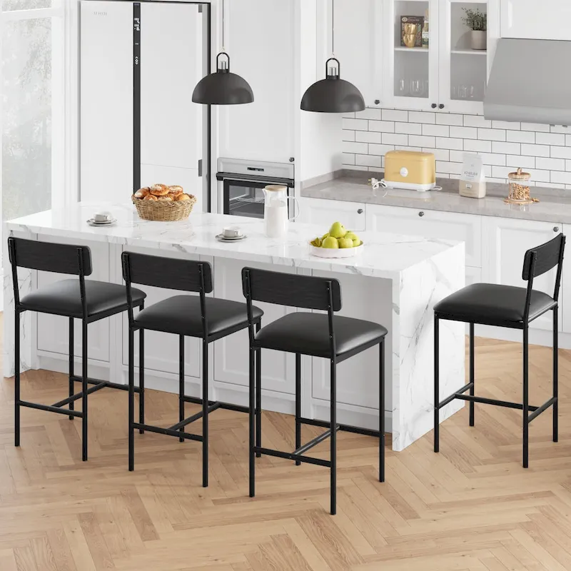 Bar Stools Set of 4, Kitchen Bar Stools with Footrest