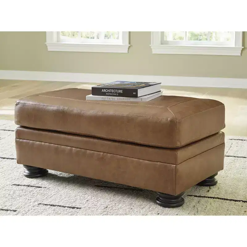 Signature Design by Ashley Traditional Carianna Leather Ottoman, Caramel