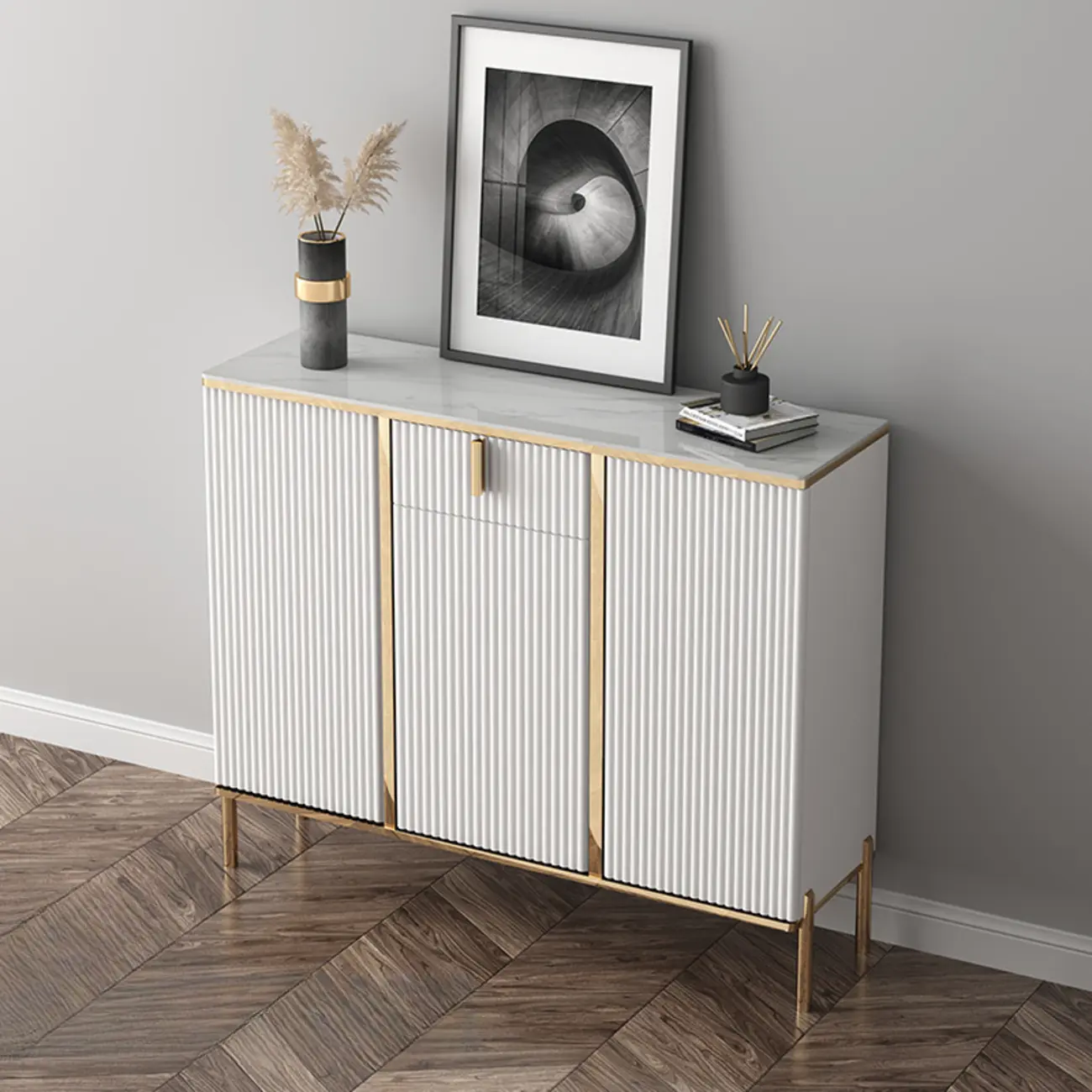 Glam Light Coffee Wood Entryway Shoe Cabinet