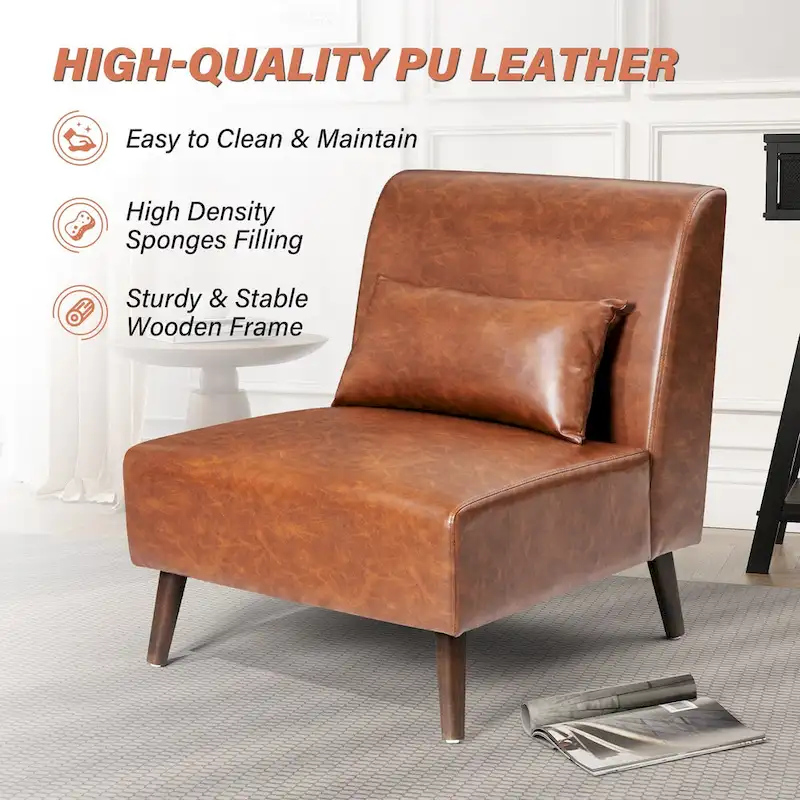 Accent Chair Upholstered Sofa Chair PU Faux Leather Wood Frame with Pillow - 28.74 W x 30.71 D x 31.50 H