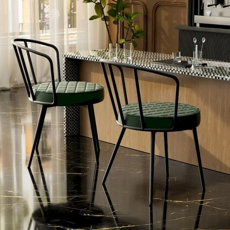 Green / Brown / Beige / Black / Grey Leather Dining Chair with Metal Legs — Set of 2