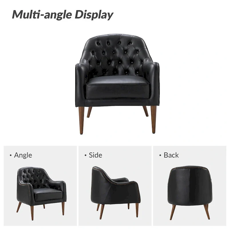 Melisa Classic Genuine Leather Wood Legs Barrel Chair With Tufted Back Set Of 2 By HULALA HOME