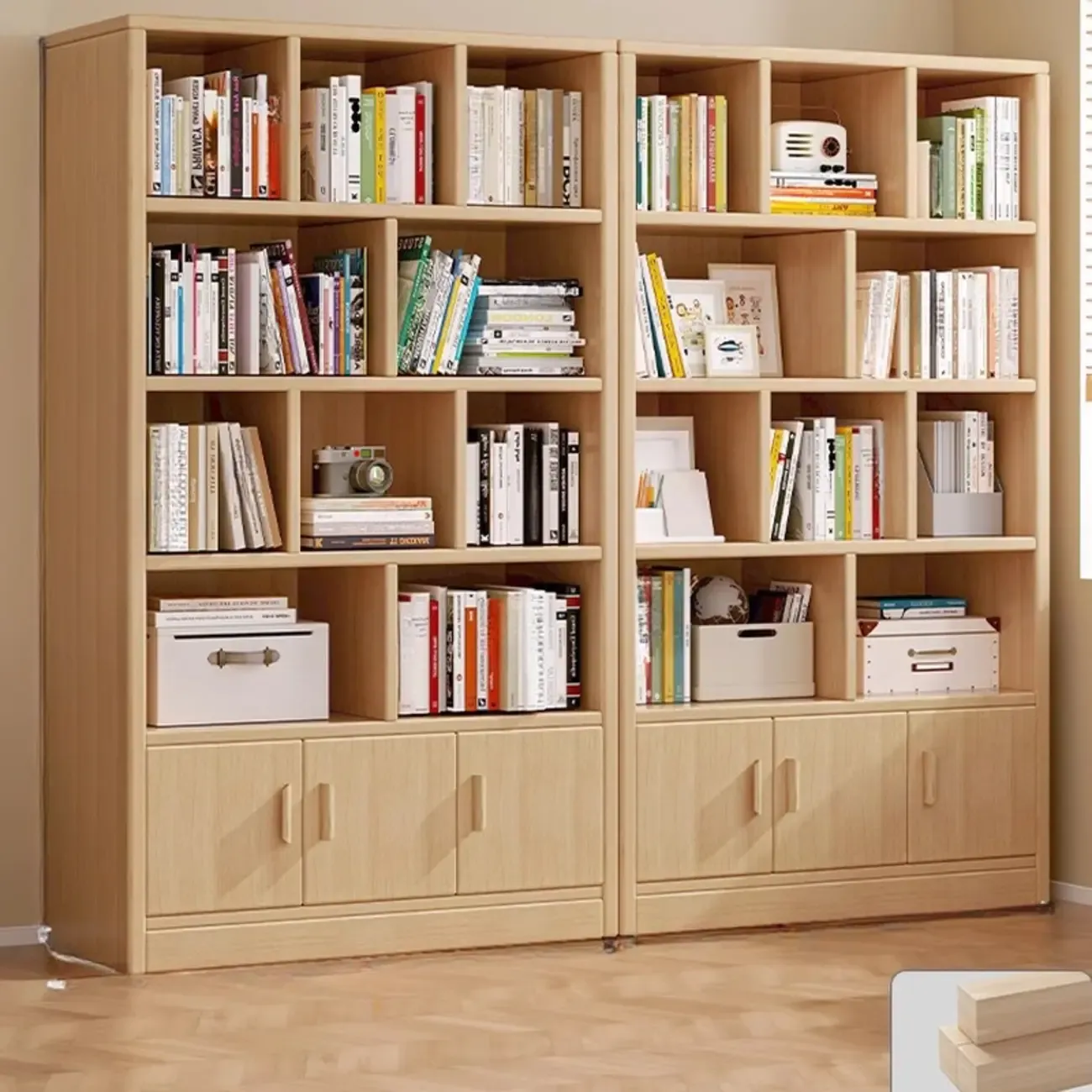 Scandinavian Tall Wooden Multi-shelves Storage Bookcase