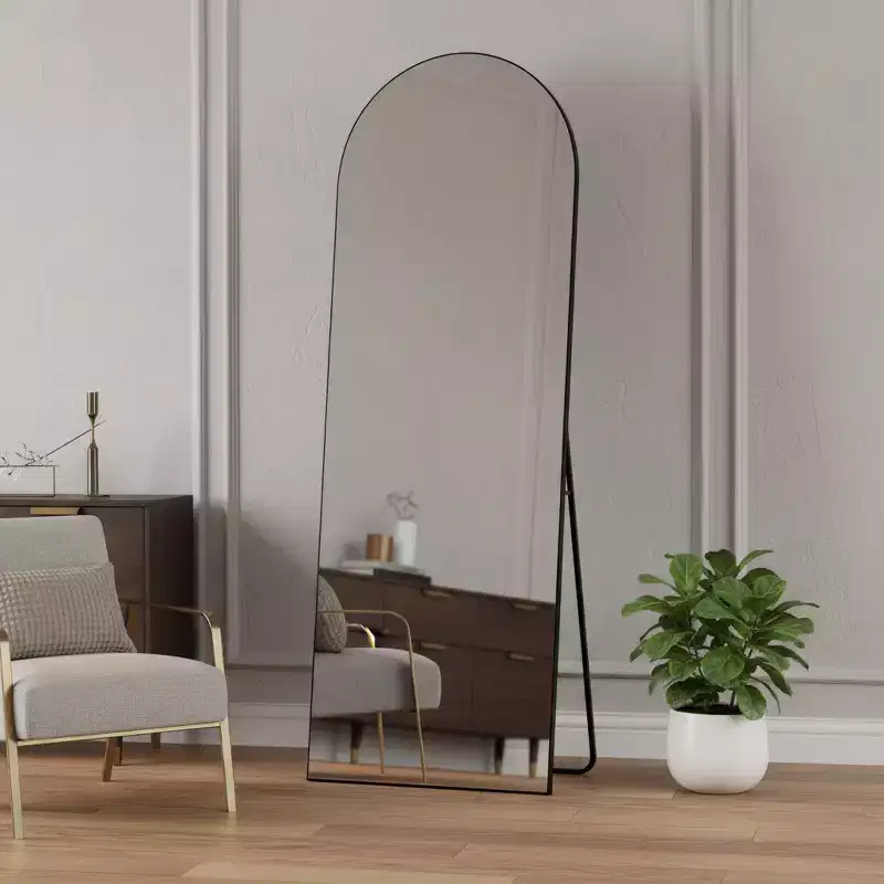 HomeRoots 67 Black Metal Arch Freestanding and Wall Mount Framed Full Length Mirror