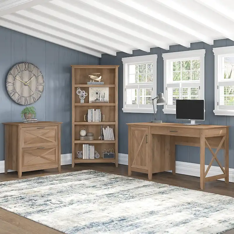 Key West 54W Computer Desk with Cabinet and Bookcase by Bush Furniture