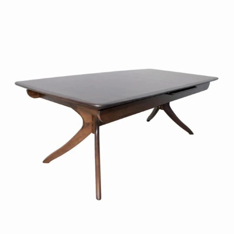 Viki 82-102 Inch Dining Table, Curved Legs Extendable Brown Solid Wood