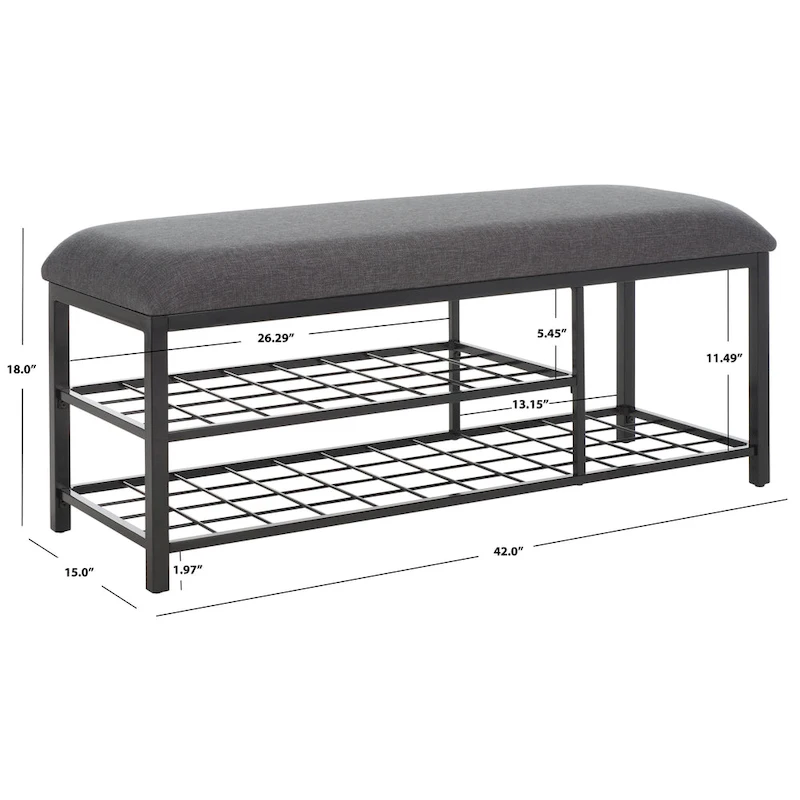 SAFAVIEH Yael Open Shelf Bench with Cushion - 42  W x 15  D x 18  H - 42Wx15Dx18H