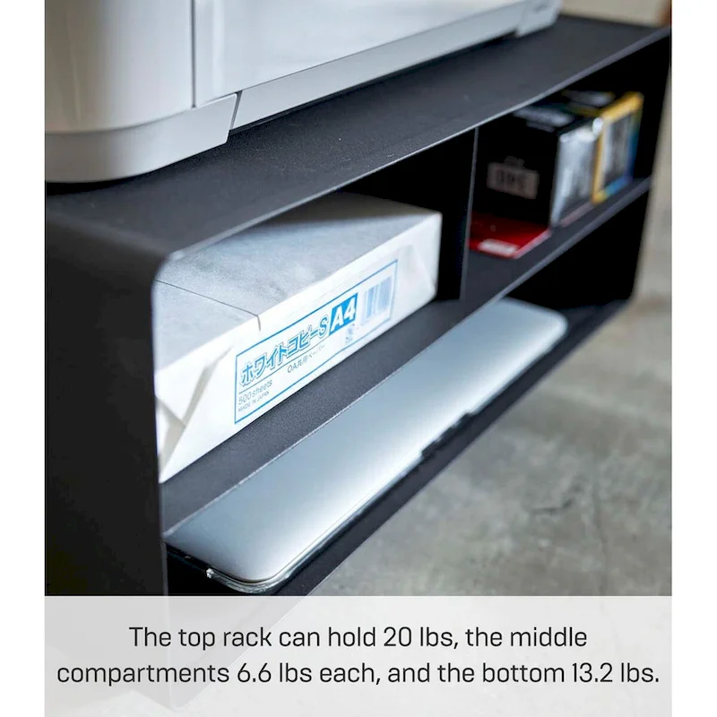 Black / White Rolling Printer Stand with Storage, Steel, Single-User