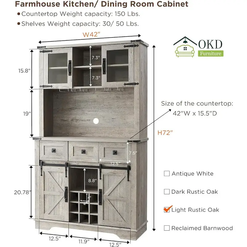 Farmhosue Bar Cabinet, Kitchen Buffet, Coffee Bar Sideboard Table - N/A