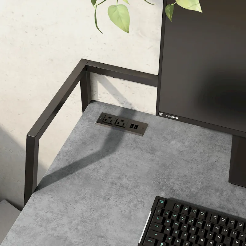 Industrial Computer Desk - 49 - Black Steel Frame with USB Ports