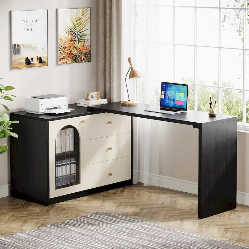 47 Inches Reversible L Shaped Computer Desk for Home Office