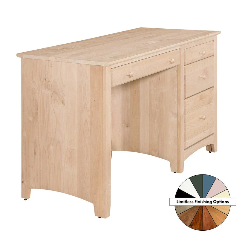 Solid Wood Desk with 4 Drawers - Natural Finish