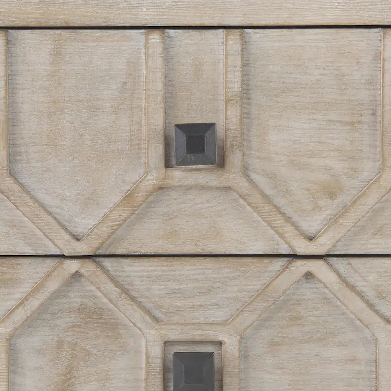 3-Drawer Accent Cabinet with Metal Frame - Geometric Pattern Design (Gray/Light Brown)