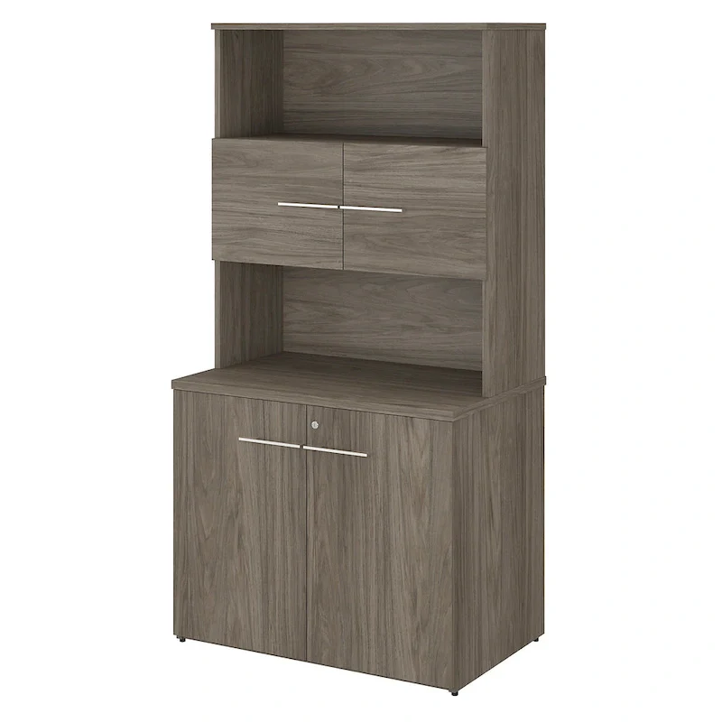 Storm Gray Tall Storage Cabinet with Doors & Open Shelves, 1-Person