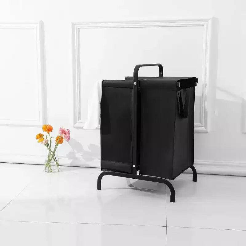 Black & White 2-Tier Oxford Laundry Sorter with Lid, 2-Section