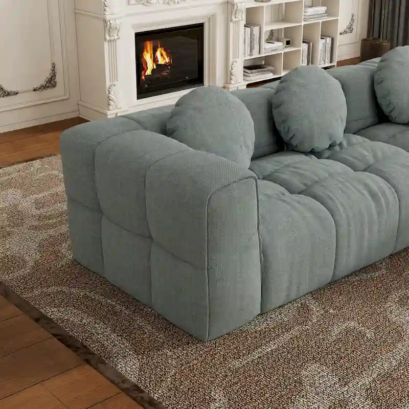 103 L-Shaped Chenille Sectional Sofa with Left Recliner & Pillows